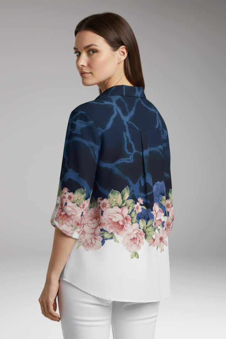 Women’s Top with Floral Print and Long Sleeves