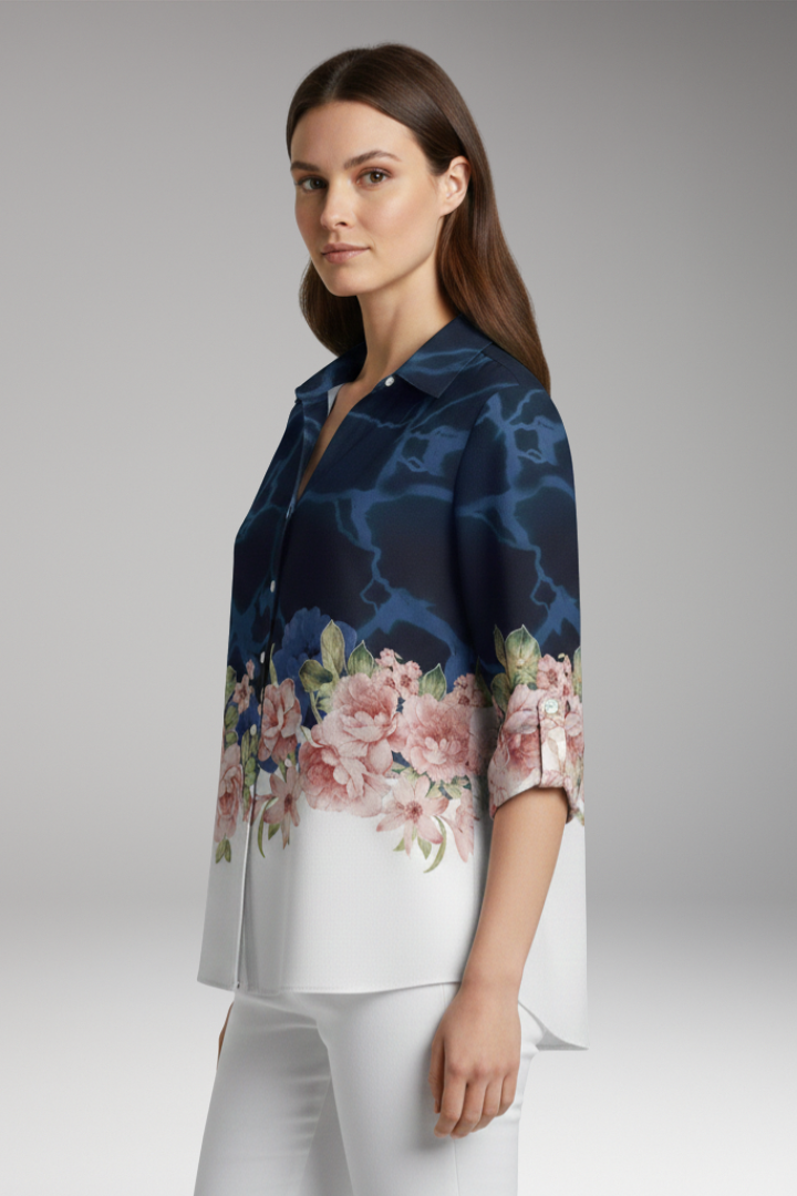 Women’s Top with Floral Print and Long Sleeves