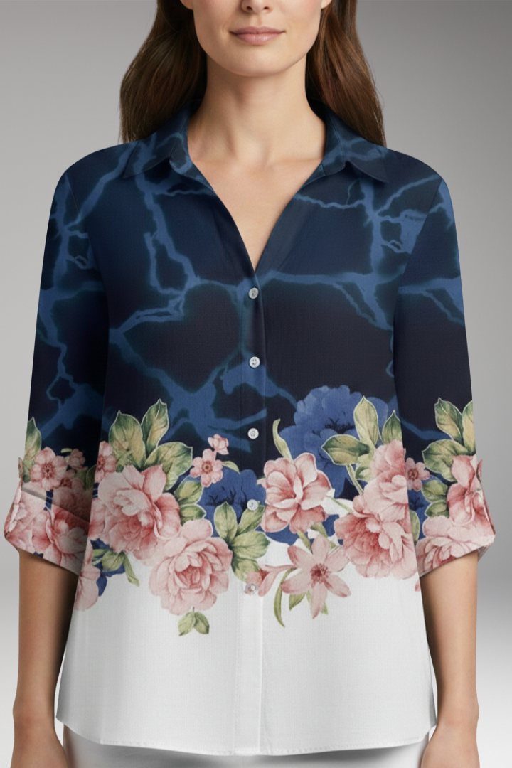 Women’s Top with Floral Print and Long Sleeves
