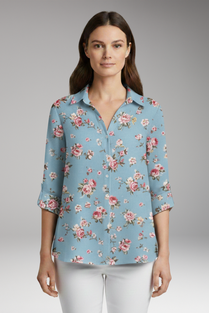 Women’s Top with Floral Print and Long Sleeves