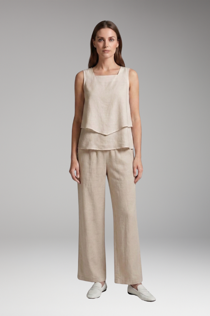 Women's Two-Piece Set with Sleeveless Top and Wide-Leg Trousers