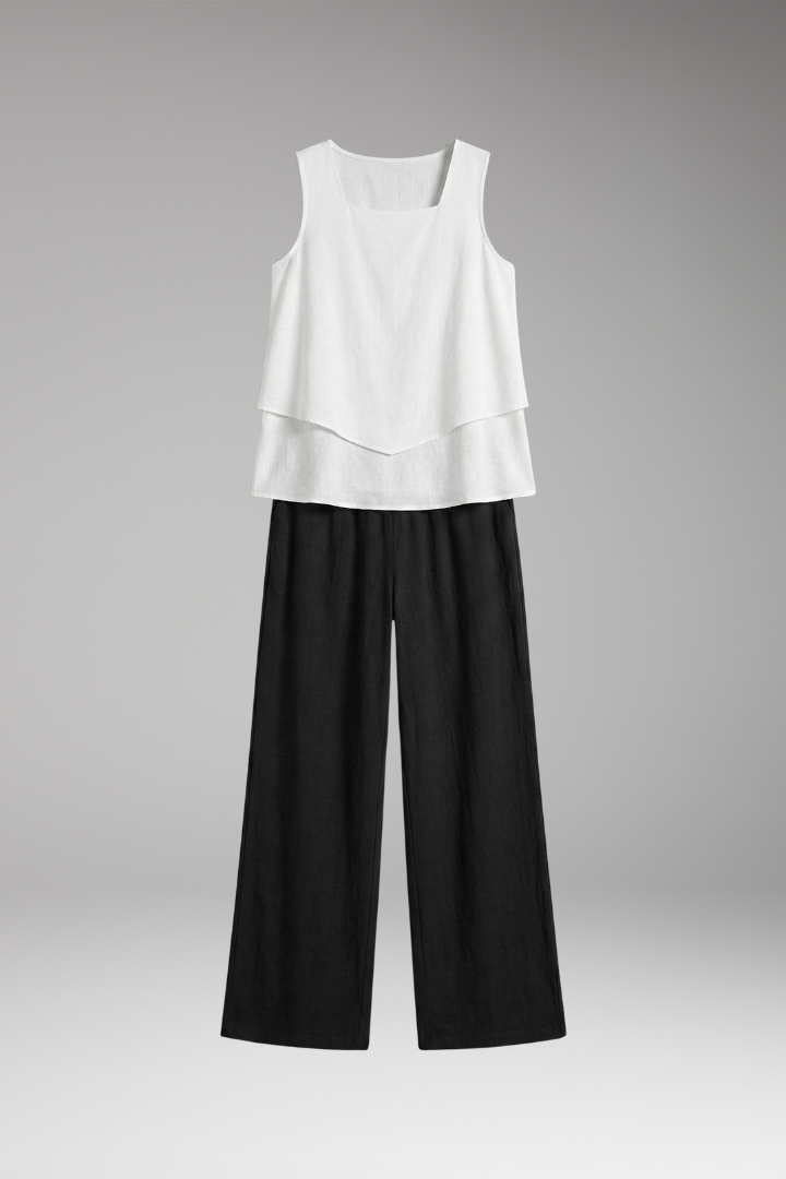 Women's Two-Piece Set with Sleeveless Top and Wide-Leg Trousers