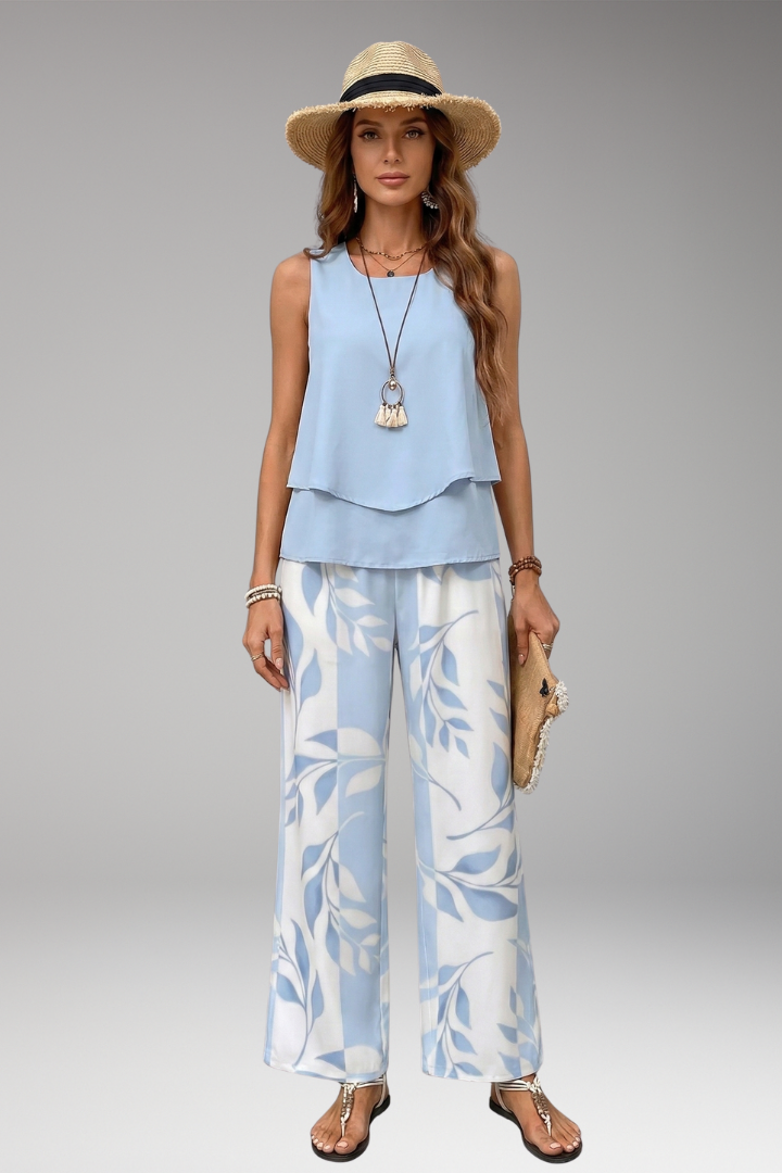 Women's Two-Piece Set with Sleeveless Top and Wide-Leg Trousers