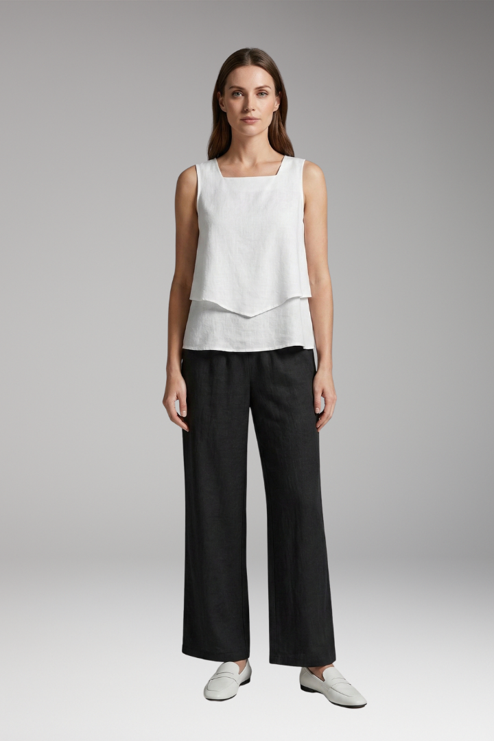 Women's Two-Piece Set with Sleeveless Top and Wide-Leg Trousers