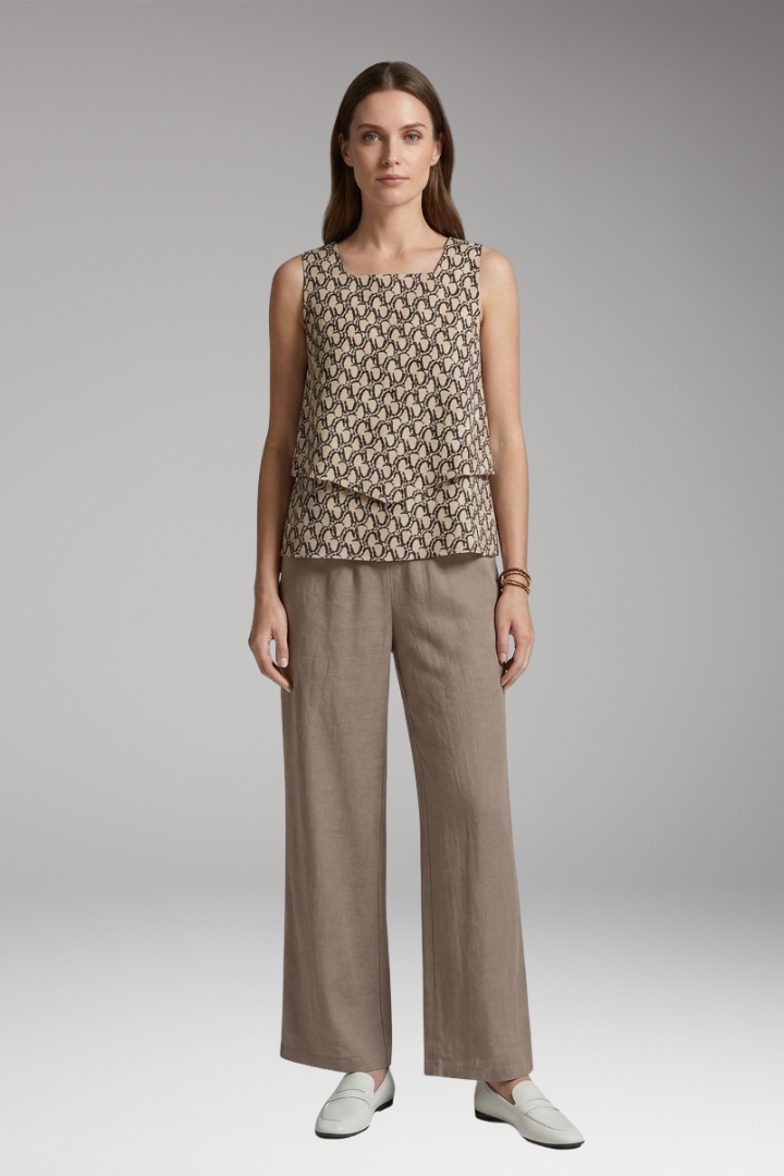 Women's Two-Piece Set with Sleeveless Top and Wide-Leg Trousers