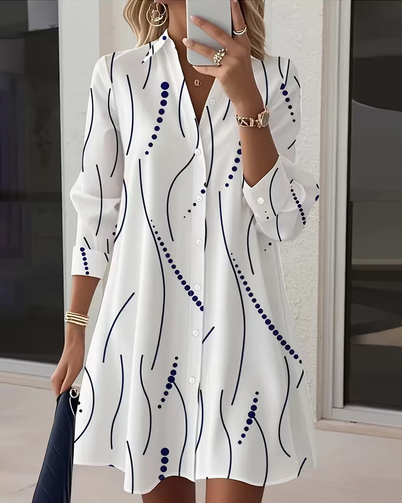 Women's Shirt Dress with Wavy Collar and Button-Front Design