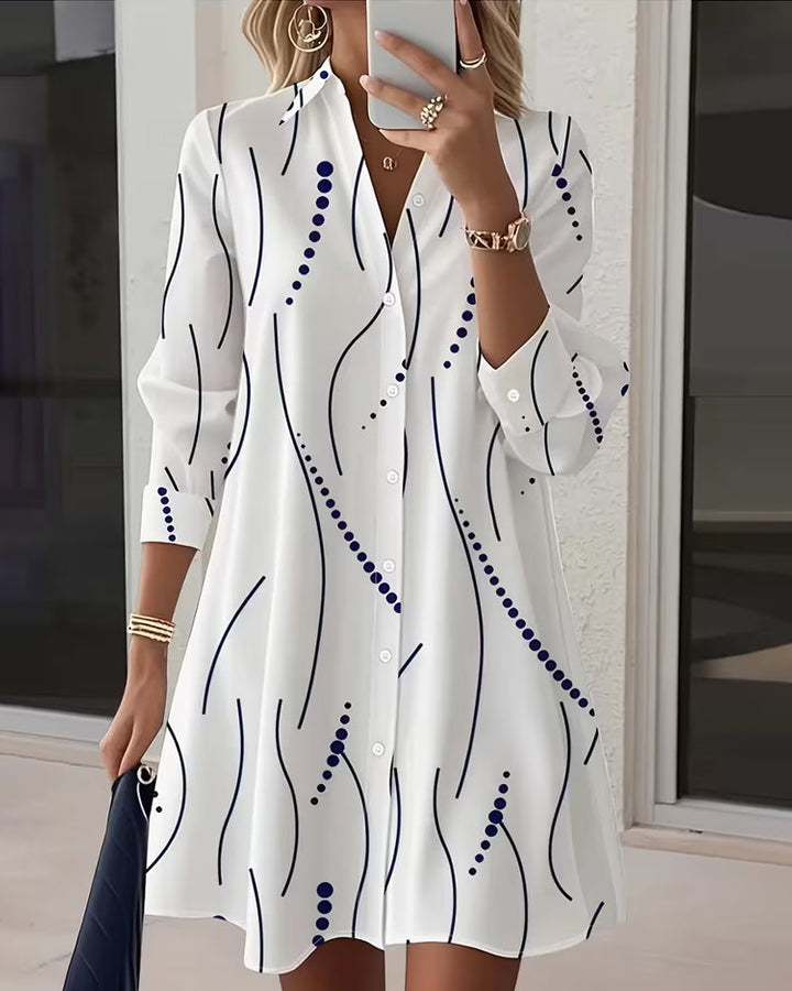 Women's Shirt Dress with Wavy Collar and Button-Front Design