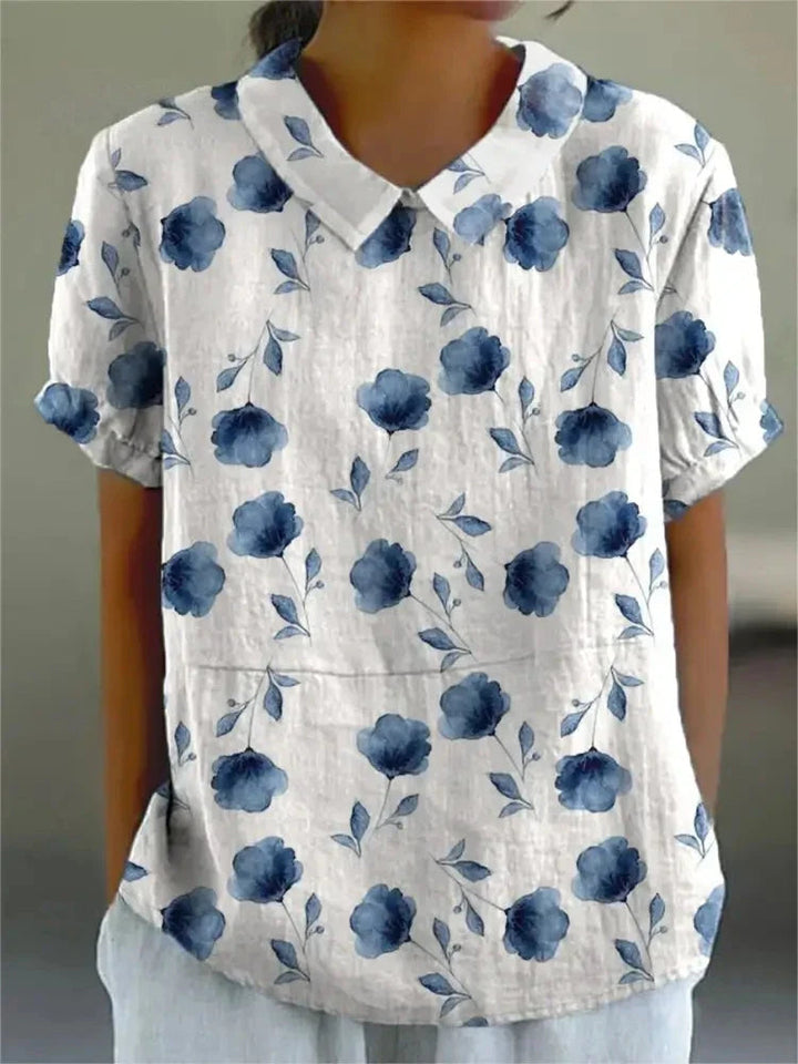 Women's Blouse with Floral Print and Collared Neck