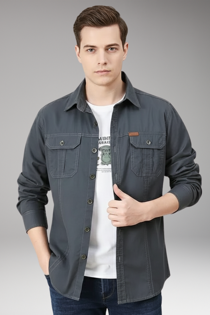 Men’s Button-Up Shirt with Pockets and Collar