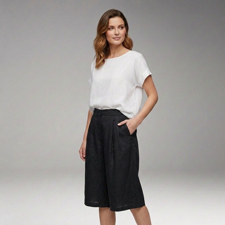 Women’s High-Waisted Shorts with Pleated Front and Belt