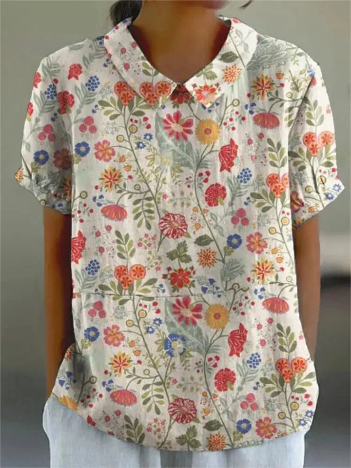 Women's Blouse with Floral Print and Collared Neck