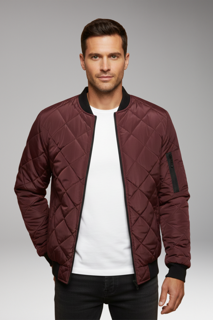 Men’s Padded Jacket with Stand Collar and Zipper