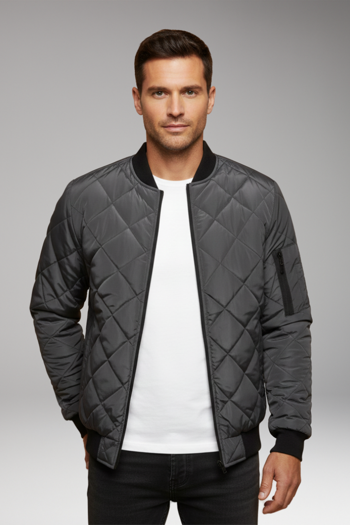Men’s Padded Jacket with Stand Collar and Zipper