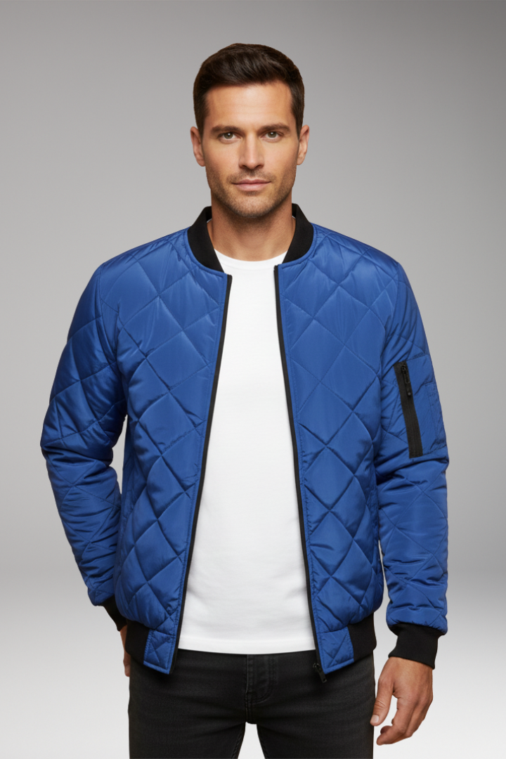 Men’s Padded Jacket with Stand Collar and Zipper