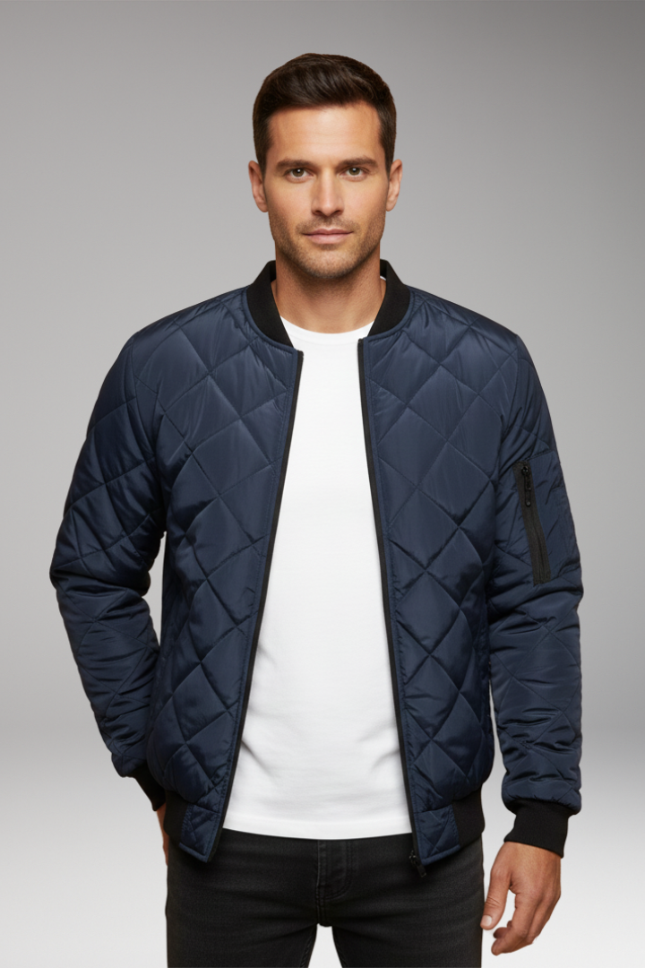 Men’s Padded Jacket with Stand Collar and Zipper