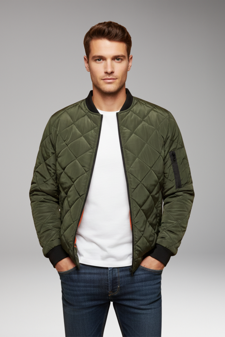 Men’s Padded Jacket with Stand Collar and Zipper