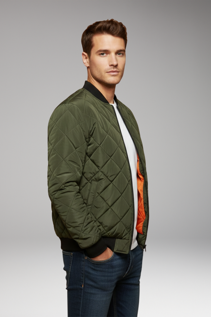 Men’s Padded Jacket with Stand Collar and Zipper