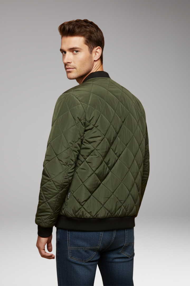 Men’s Padded Jacket with Stand Collar and Zipper