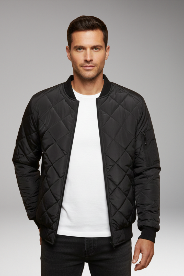 Men’s Padded Jacket with Stand Collar and Zipper