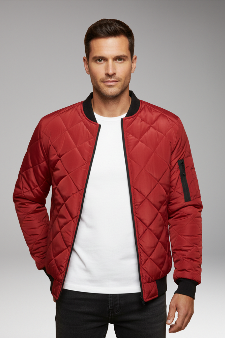 Men’s Padded Jacket with Stand Collar and Zipper