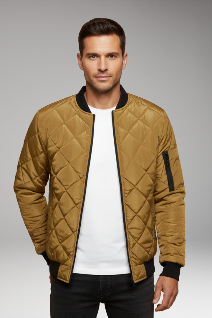 Men’s Padded Jacket with Stand Collar and Zipper