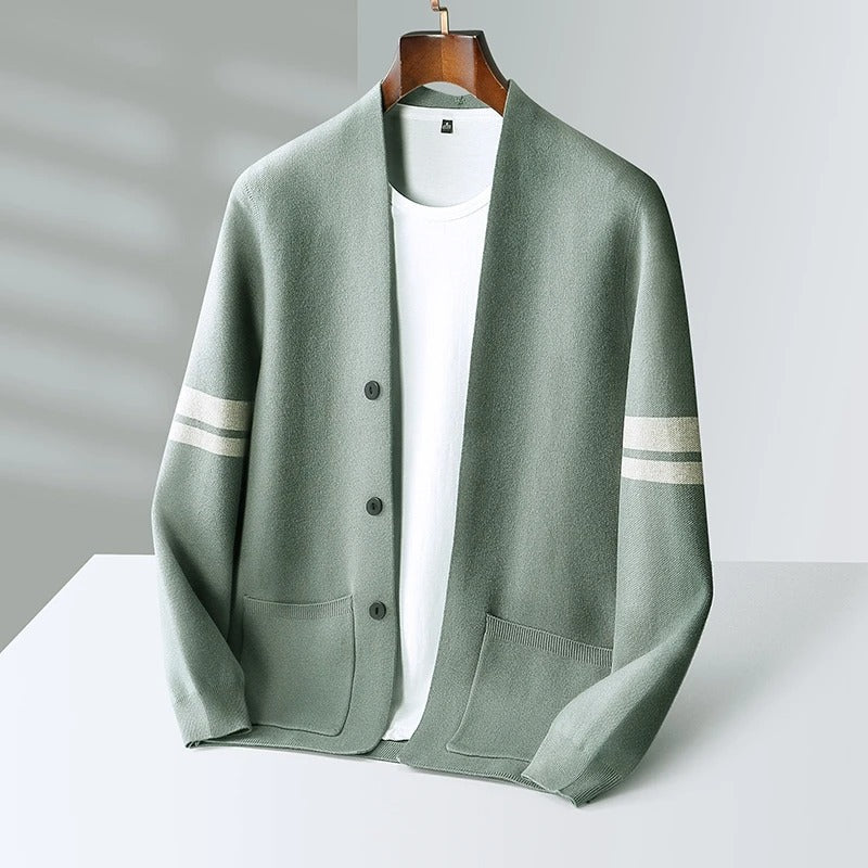 Men's Cardigan with Buttons and Contrast Bands