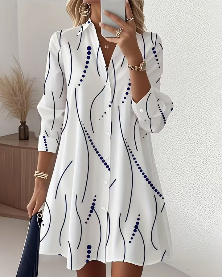 Women's Shirt Dress with Wavy Collar and Button-Front Design