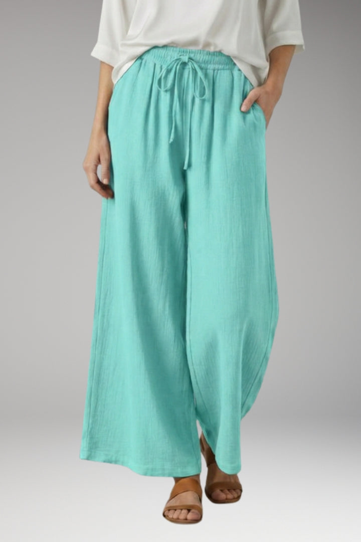 Women’s Wide-Leg Trousers with High-Waisted Fit and Drawstring Waistband