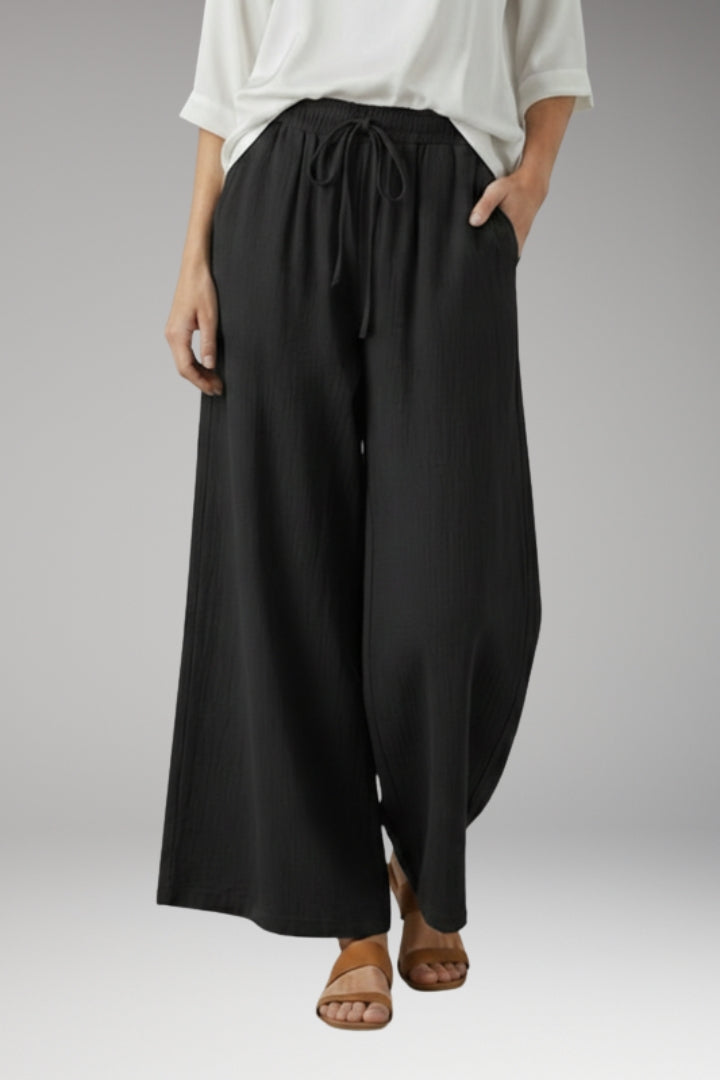 Women’s Wide-Leg Trousers with High-Waisted Fit and Drawstring Waistband