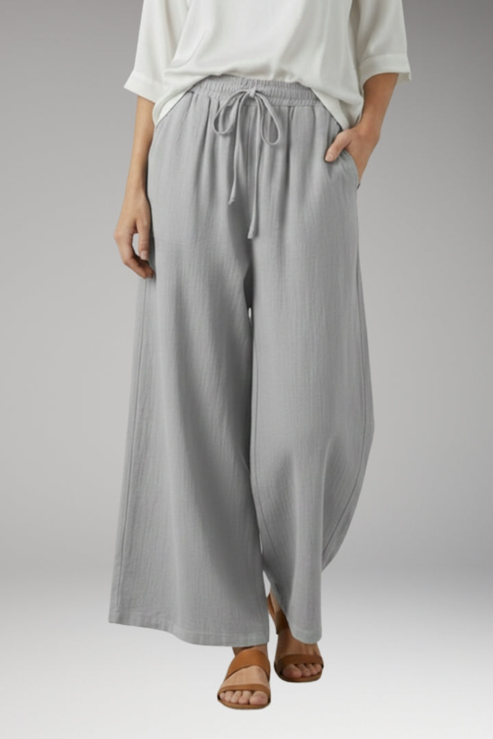 Women’s Wide-Leg Trousers with High-Waisted Fit and Drawstring Waistband