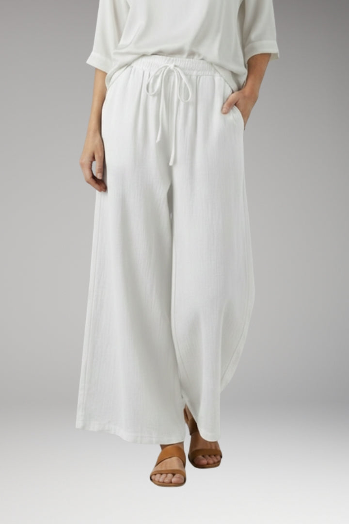 Women’s Wide-Leg Trousers with High-Waisted Fit and Drawstring Waistband