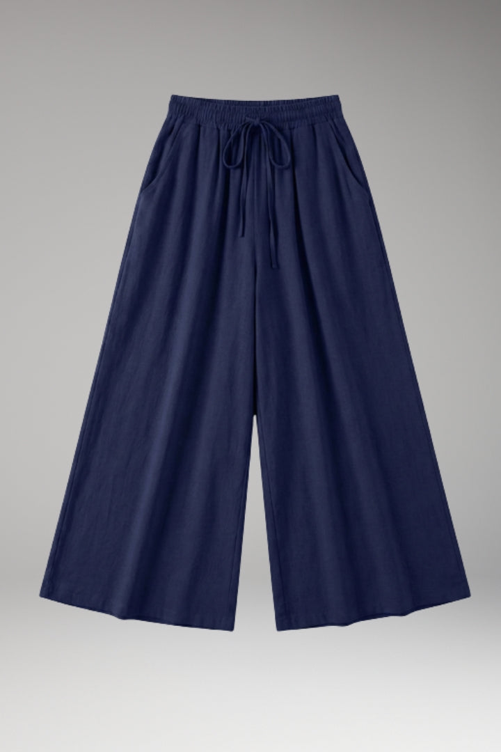 Women’s Wide-Leg Trousers with High-Waisted Fit and Drawstring Waistband