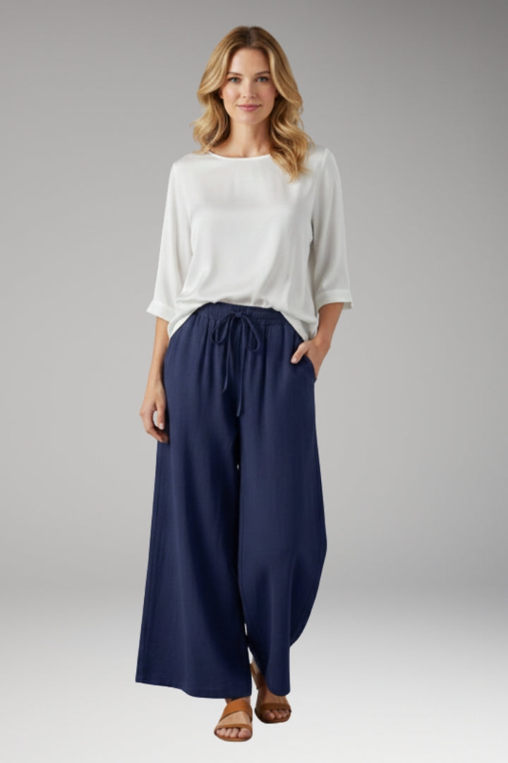 Women’s Wide-Leg Trousers with High-Waisted Fit and Drawstring Waistband