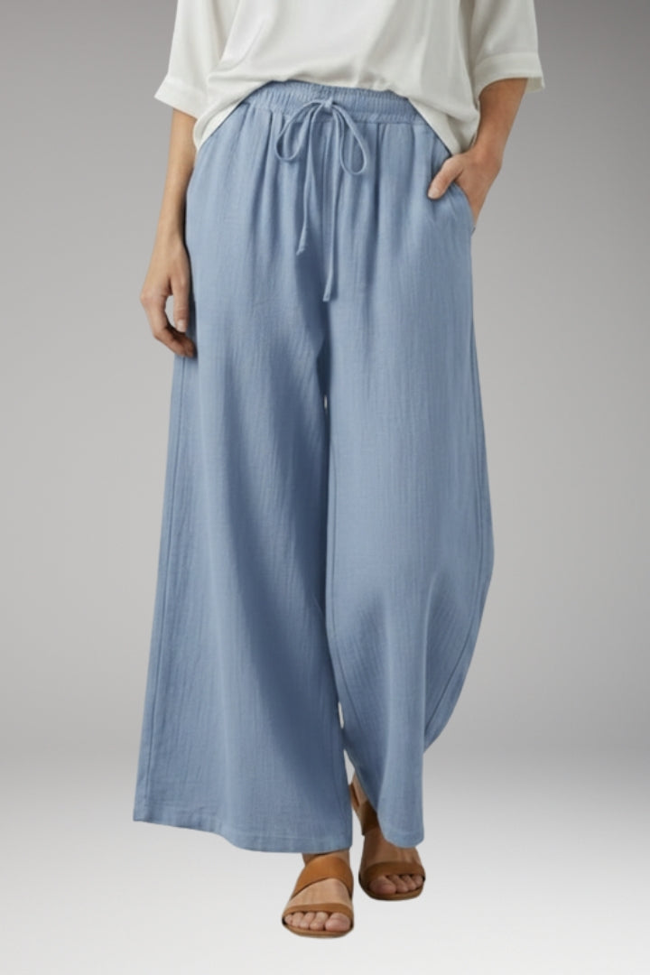Women’s Wide-Leg Trousers with High-Waisted Fit and Drawstring Waistband