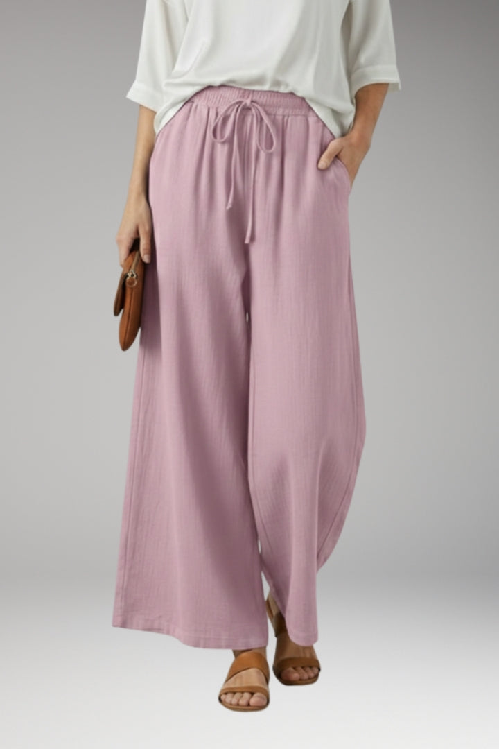 Women’s Wide-Leg Trousers with High-Waisted Fit and Drawstring Waistband