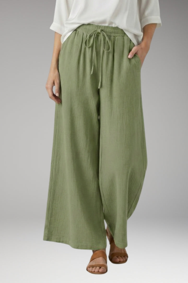 Women’s Wide-Leg Trousers with High-Waisted Fit and Drawstring Waistband