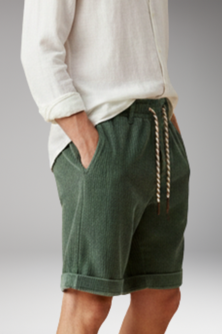 Men's Corduroy Shorts with Elastic Waistband and Rolled-up Cuffs