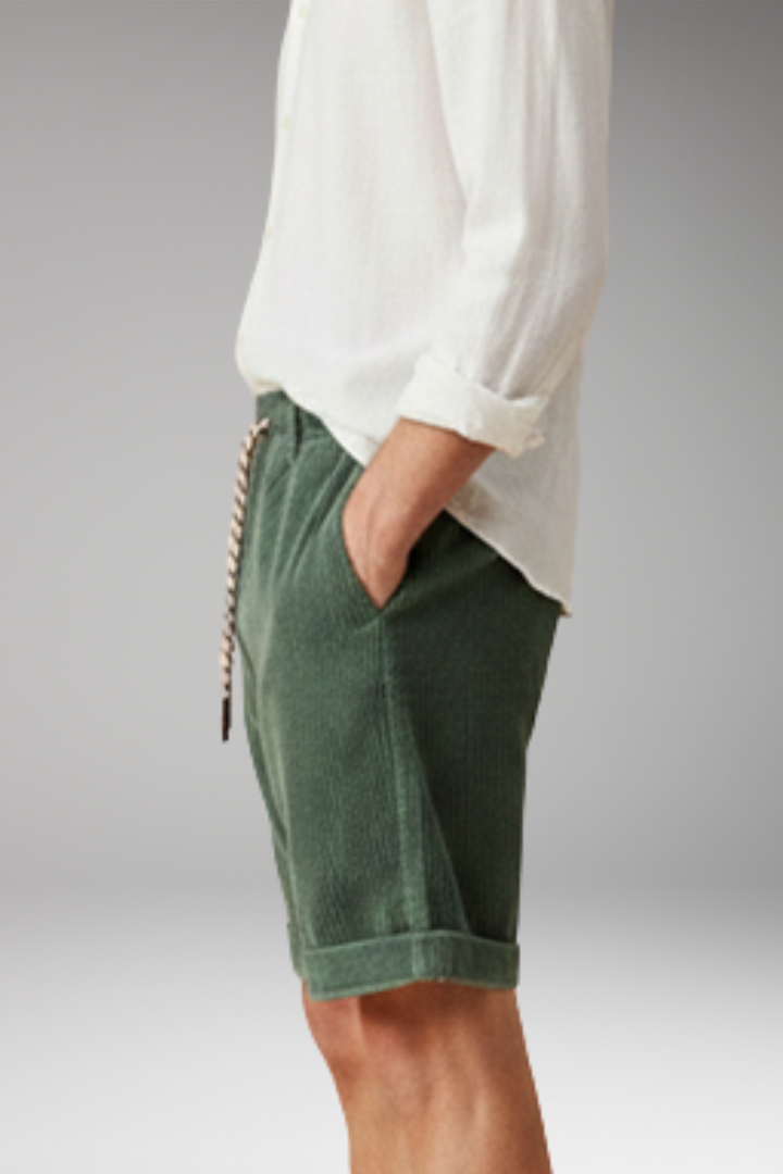 Men's Corduroy Shorts with Elastic Waistband and Rolled-up Cuffs