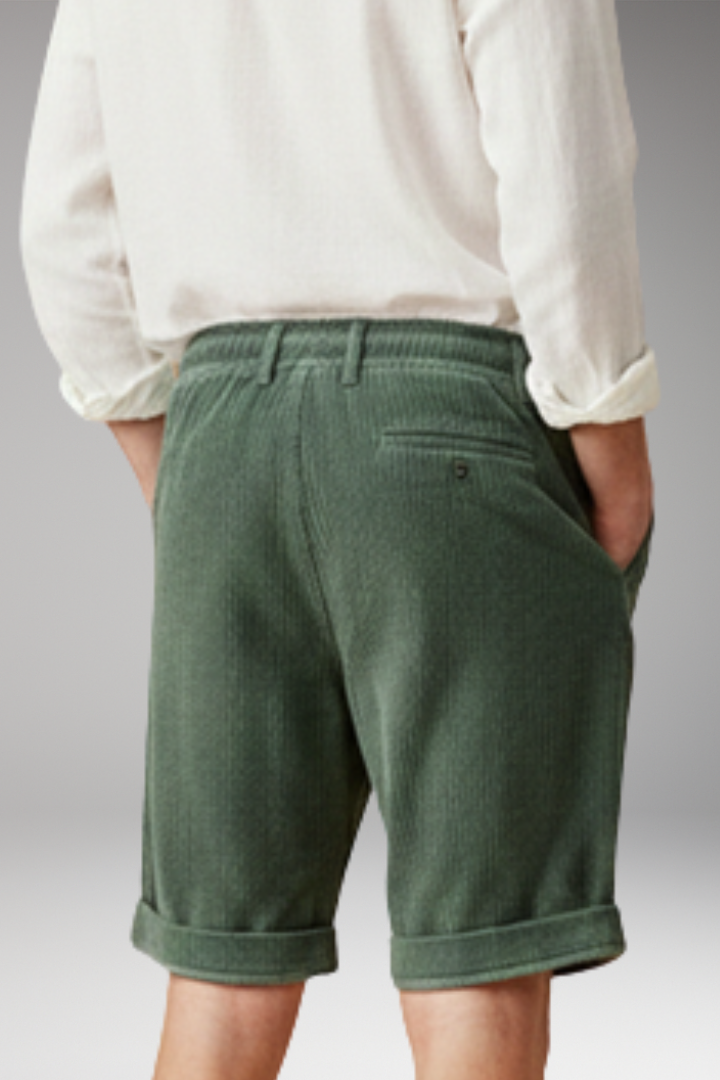 Men's Corduroy Shorts with Elastic Waistband and Rolled-up Cuffs