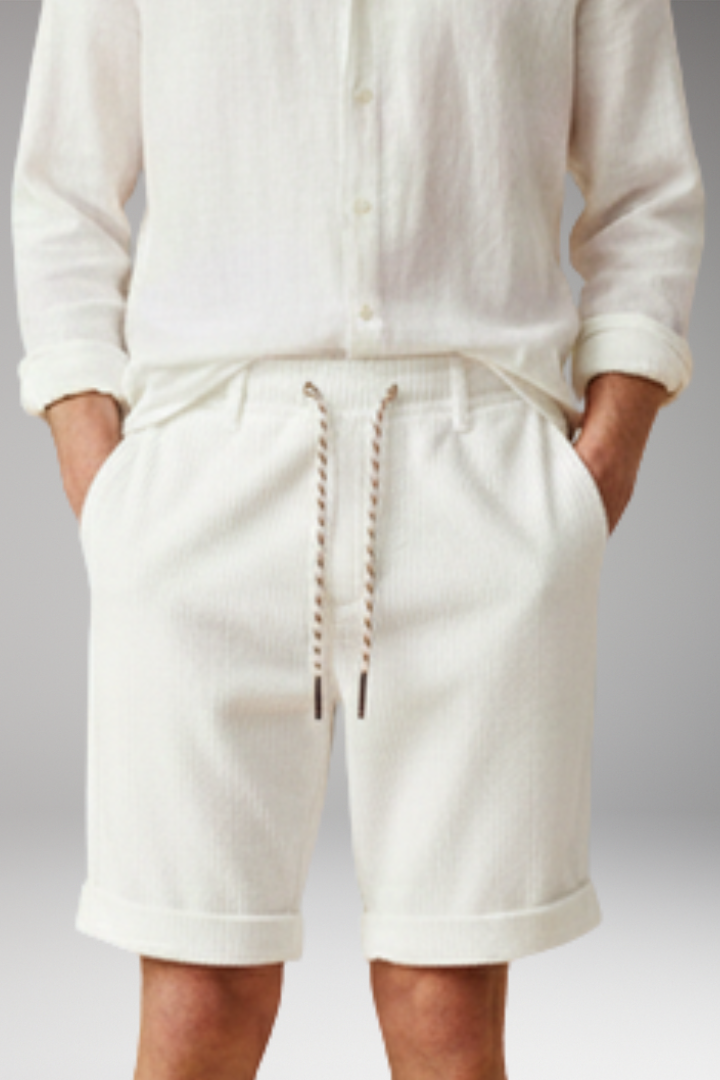 Men's Corduroy Shorts with Elastic Waistband and Rolled-up Cuffs