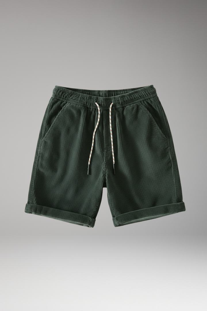 Men's Corduroy Shorts with Elastic Waistband and Rolled-up Cuffs
