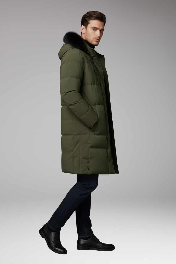 Men's Long Winter Jacket with Hood and Pockets