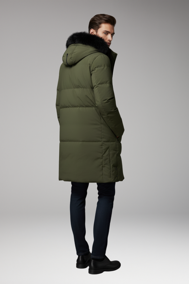 Men's Long Winter Jacket with Hood and Pockets