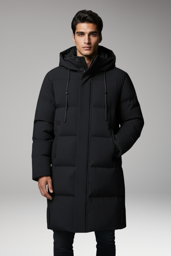 Men's Long Winter Jacket with Hood and Pockets