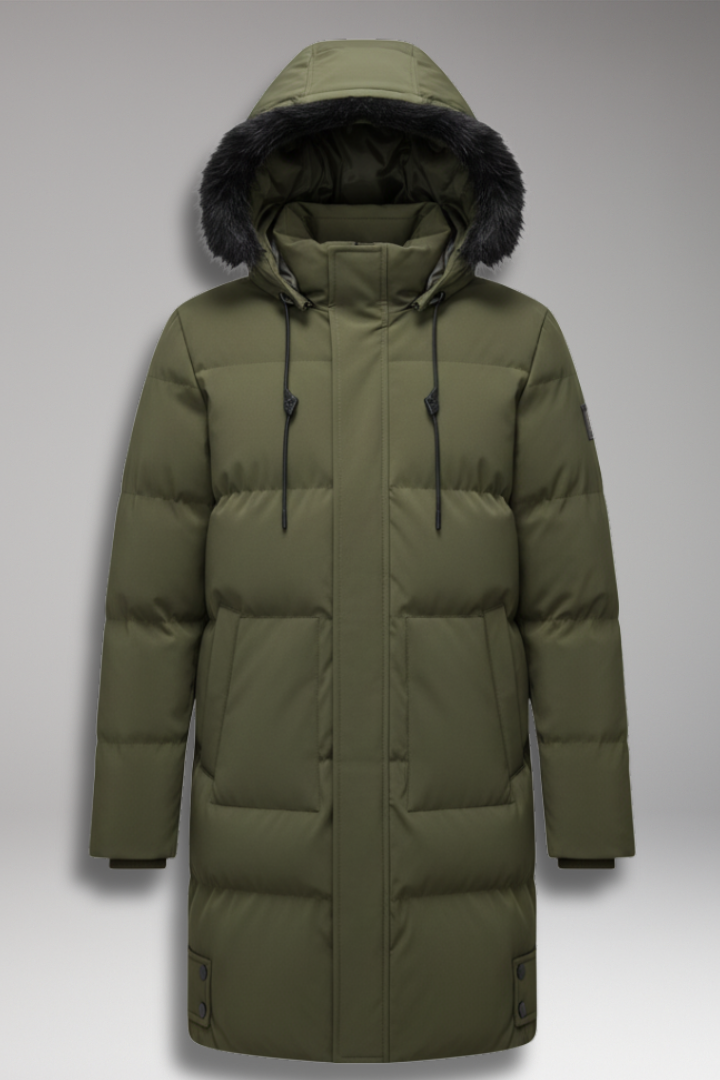 Men's Long Winter Jacket with Hood and Pockets