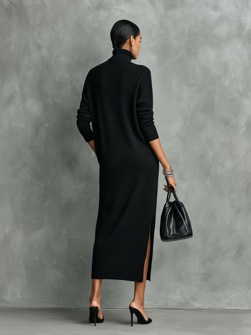 Women's Turtleneck Midi Sweater Dress Relaxed Fit