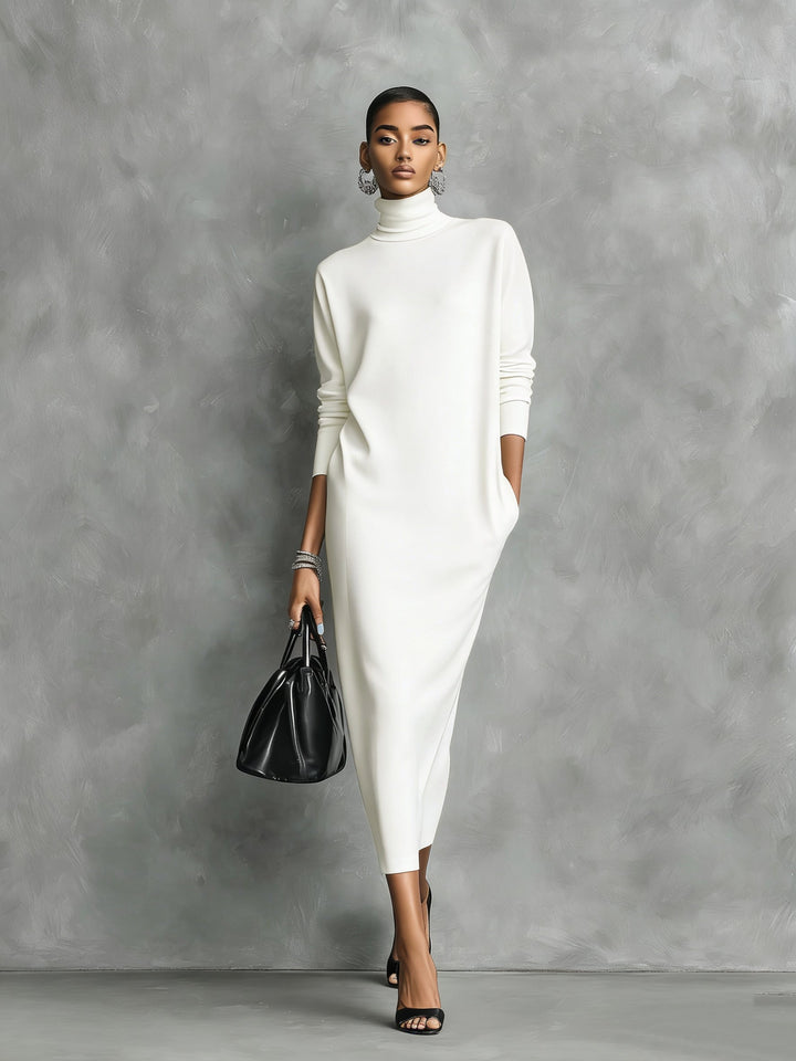 Women's Turtleneck Midi Sweater Dress Relaxed Fit