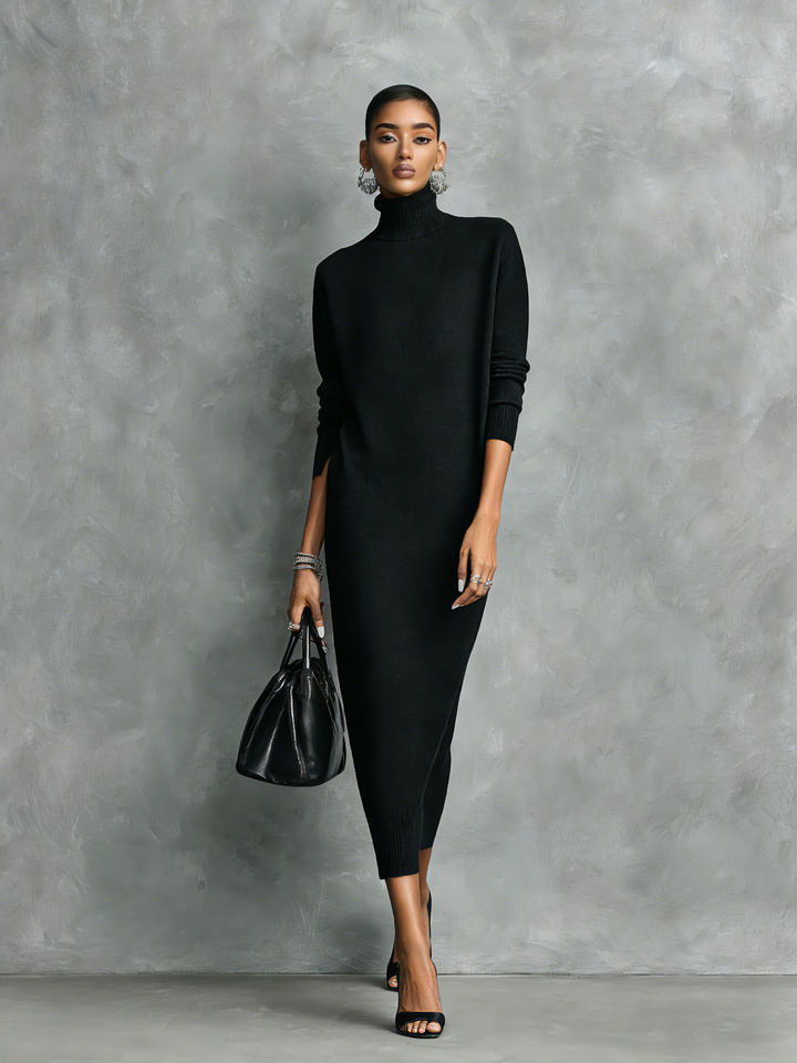 Women's Turtleneck Midi Sweater Dress Relaxed Fit