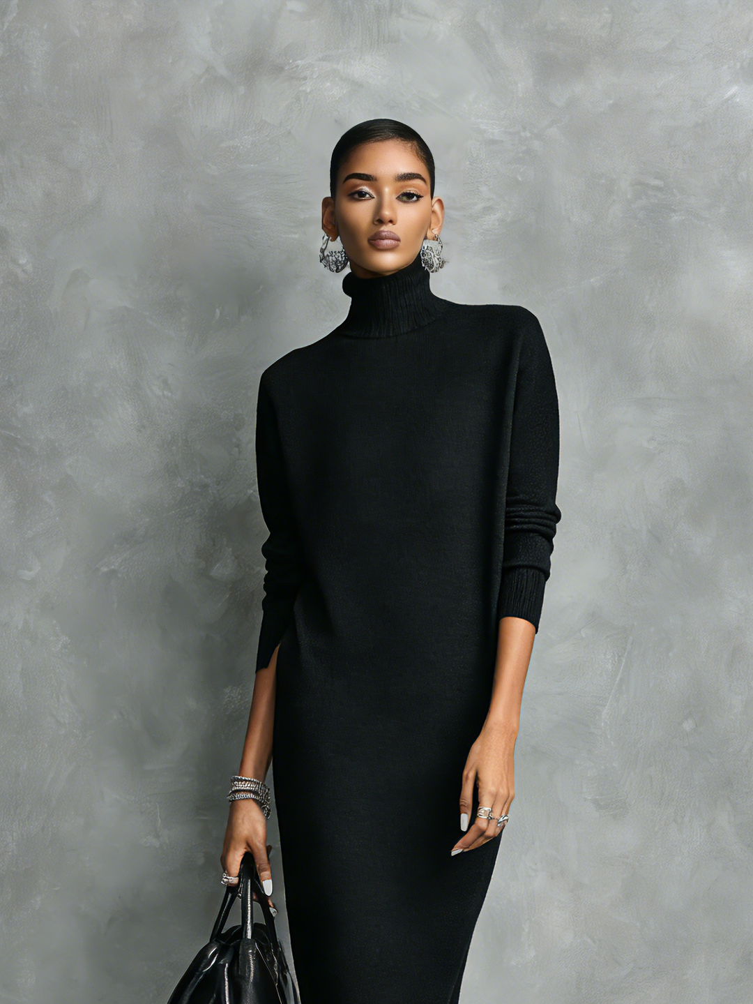 Women's Turtleneck Midi Sweater Dress Relaxed Fit
