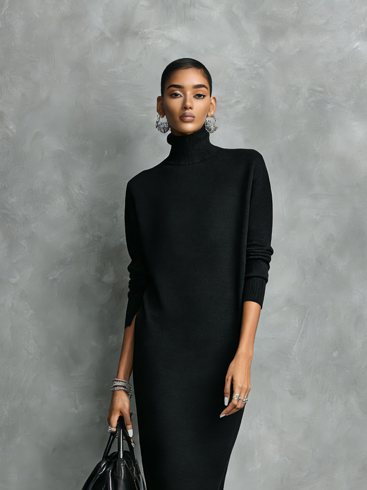 Women's Turtleneck Midi Sweater Dress Relaxed Fit